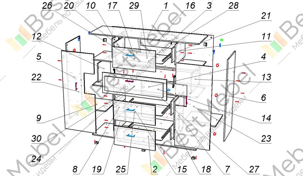 Схема сборки комода 3 ящика
